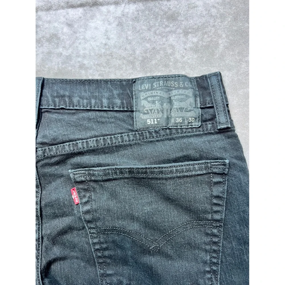 Levis 511 Slim Fit Jeans Mens 36x30 Faded Black Denim Stretch 04511-4406